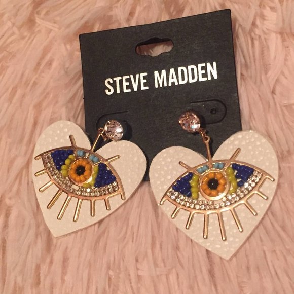 NWT Steve Madden Beaded Eye Heart Earrings - Picture 1 of 2